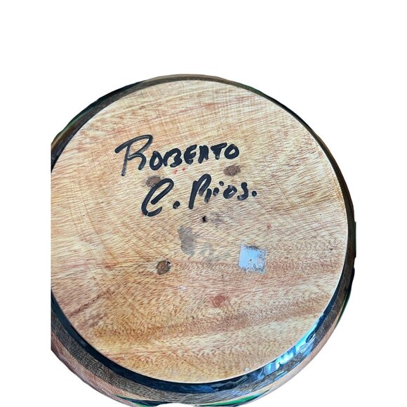 Mexican Folk Art Hand Painted Wood Bowl with Lid by Roberto C Rios - Picture 7 of 11